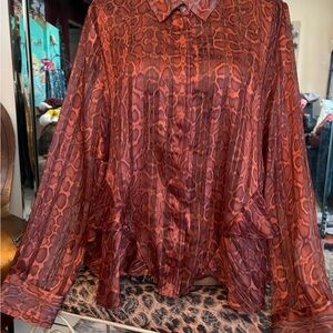 INC International Concepts Rust Snake-Print Long Sleeve Blouse